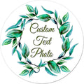 (Made in USA) Custom Round Flower Wreath Sticker Labels - Personalized Customized Stickers for Birthday Baby and Label Product Boxes Wedding Shower Labels