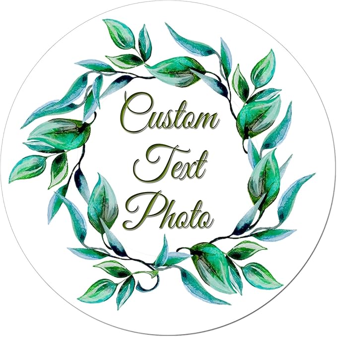 (Made in USA) Custom Round Flower Wreath Sticker Labels - Personalized Customized Stickers for Birthday Baby and Label Product Boxes Wedding Shower Labels