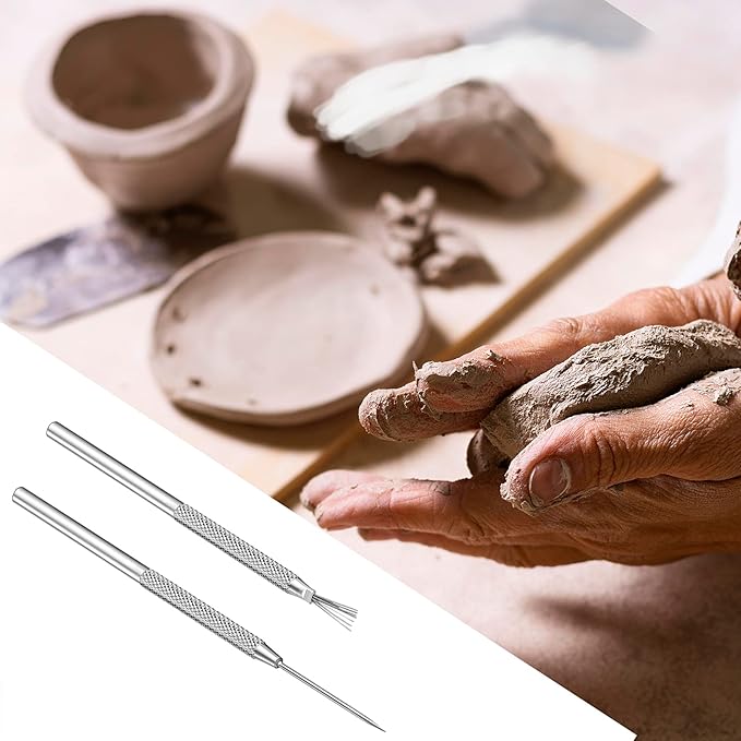 4 Pack Clay Ceramic Needle Tools Pottery Craft Tools Sculpture Feather Wire Texture and Needle Detail Tools for Pottery Modeling, Carving, Detail Processing