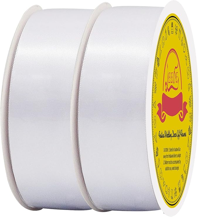 100 Yards White Satin Ribbon Polyester Ribbon for Gift Wrapping Very Suitable for Weddings Party Hair Bow Invitation Decorations and More（1-1/2 inch X 50Yards X 2 Roll）
