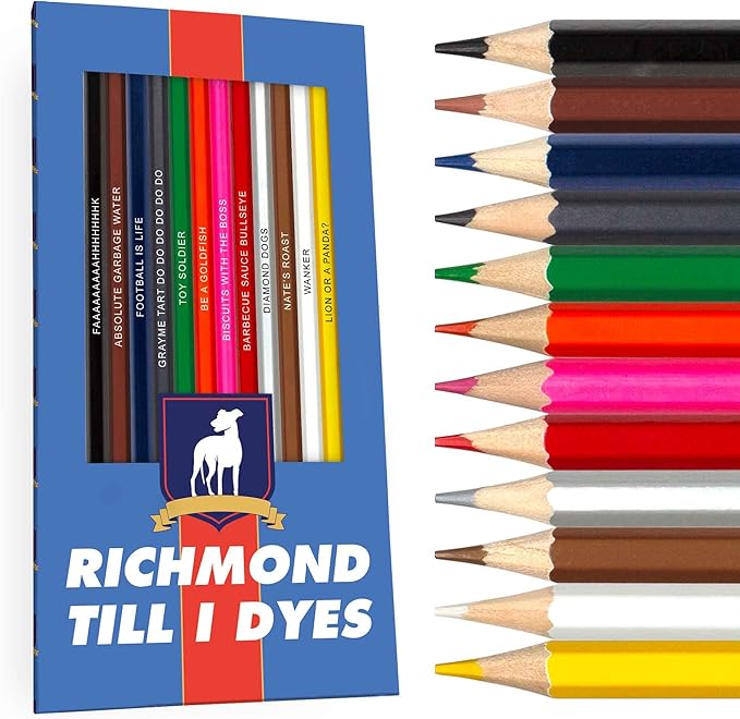 Richmond Till I Dyes Colored Pencil Set – Ted Lasso Inspired Parody Pencils for Fans of the Show – Set of 12 Foil-Stamped Pencils with Clever TV Show References – Fun School Supplies & Gifts