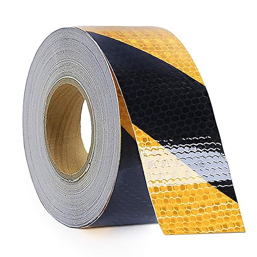 Waterproof Reflective Safety Tape Roll 2" X150' Yellow Black Striped Floor Marking Tape Hazard Caution Warning Tape Auto Truck Self-Adhesive Safety Sticker Strips for Wall Factory Trailer Vehicle