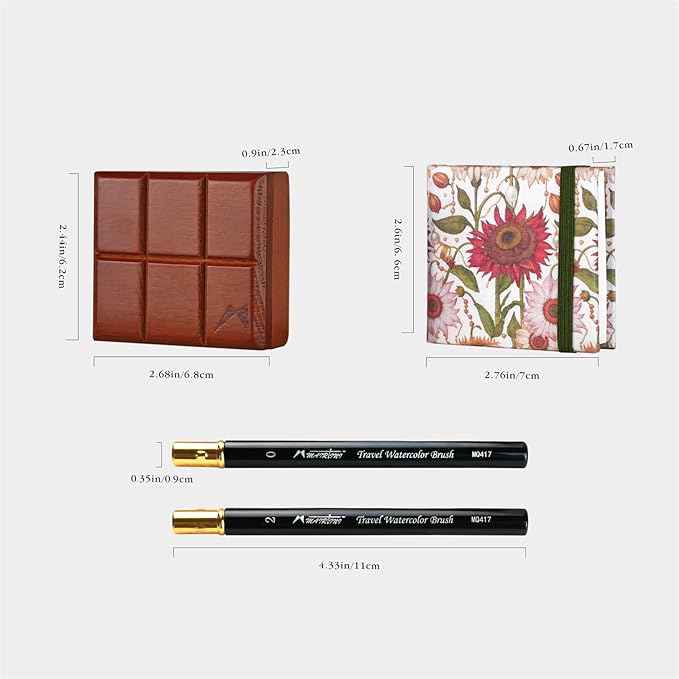 Mairtini Bouguereau Series Mini Watercolor Travel Set 6 Colors with Mini Wooden Case Watercolor Paint Kit with Two Travel Brushes and One Watercolor Pad for Painting Outside