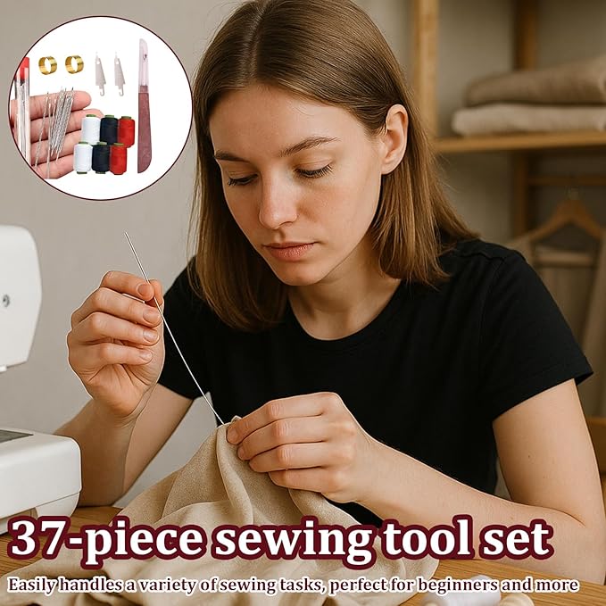 37 Pcs Sewing Tool Set,Steel Needles for Hand Sewing,Portable Needle and Thread Kit,Sewing Kit,Steel Sewing Needles,Steel Sewing Needles Kit,Needle Threaders for Hand Sewing Include 25 Steel Needles