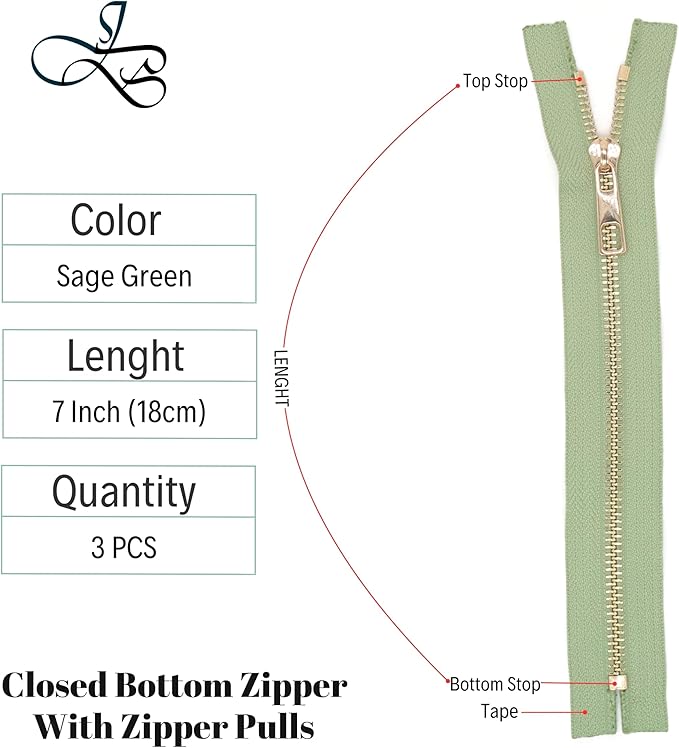 #5 Gold Metal Zipper - 50+ Colors - 3 PCS - (4-14 inches) Sizes - Luxury Lightweight Handcraft Metal Zippers with pulls for Purses Bags Pockets Shoes Sewing & Crafts DIY ZP02298