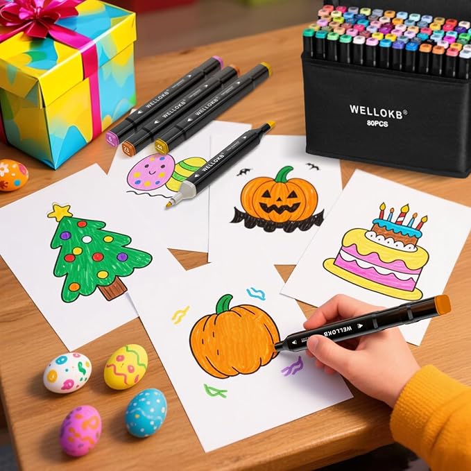 Alcohol Markers,80 Colors Dual Tip Permanent Art Markers for Adults Coloring Illustrations Sketch,Christmas gift,Alcohol Based Marker with Case,for Book Painting Card Making
