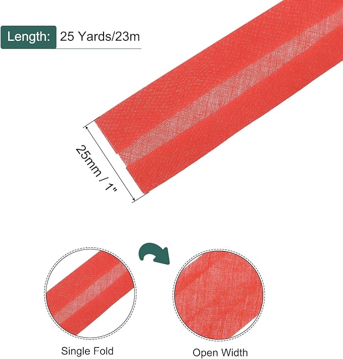MECCANIXITY 1 Inch Single Fold Bias Tape Polyester Continuous Bulk Bias Tape for Sewing,Seaming Quilting Hemming Binding Crafts (Red 25 Yards)