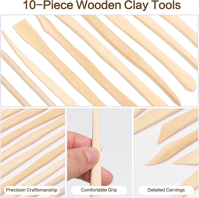 10Pcs Wooden Clay Sculpting Tools Set,Pottery Tools,Sculpture Tools for Cutting, Carving and Smoothing