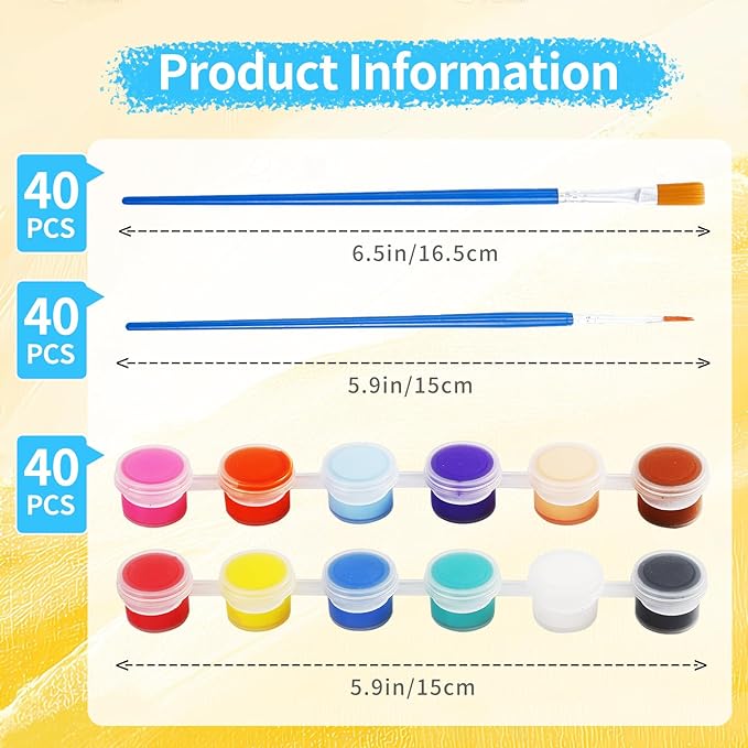 Yihurlm 40Pack Mini Acrylic Paint,12 Color Acrylic Paint Strips,40 Flat and 40 Pointed Brushes,Painting Party Supplies,Washable Mini Painting Kit Container Strips Storage for Artistic Craft Gift(2 ml)