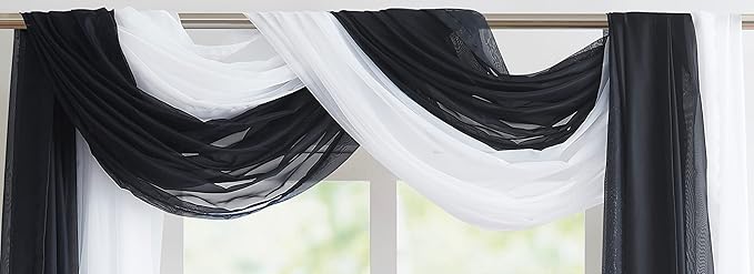 WARM HOME DESIGNS Wedding Arch Draping Fabric Bundle Has 2 144 Inch (12 Feet) Scarves in Black & White Fabric Colors for Wedding Decoration. AD White & Black 144”