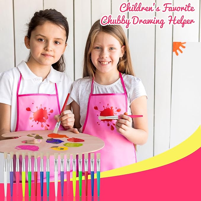 64 Pcs Paint Brushes Sets for Kids Toddler Art Supplies Large Chubby Round and Flat Brush for School Washable Acrylic Oil Paint