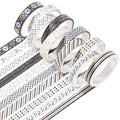 YUBBAEX 10 Rolls Sparkling Washi Tape Set 8mm Skinny Gold Foil Decorative Masking Washi Tapes for Journal,Scrapbook, Planner, DIY Crafts (Black & White)