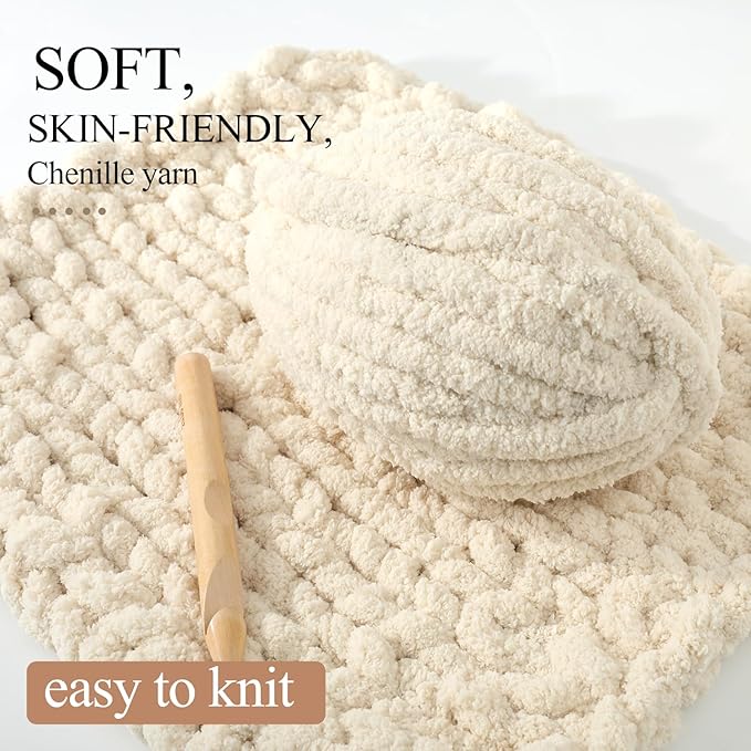 Chunky Yarn for Hand Knitting, No7 Thick Yarn, 250Grams 32Yards, Pack of 4, Perfect for Knitters and Crafters (Beige)