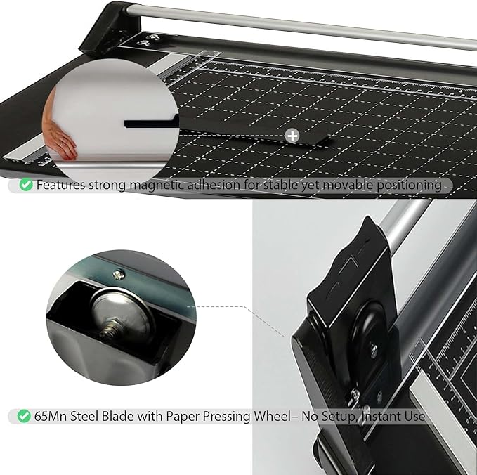 48" Rotary Sheet Trimmer Cutter, Multi-Paper Cutter for Cardstock, Photo Paper & PVC, Rolling Trimmer with Two Spare Blades, Rotary Cutting Blade with Safety Guard