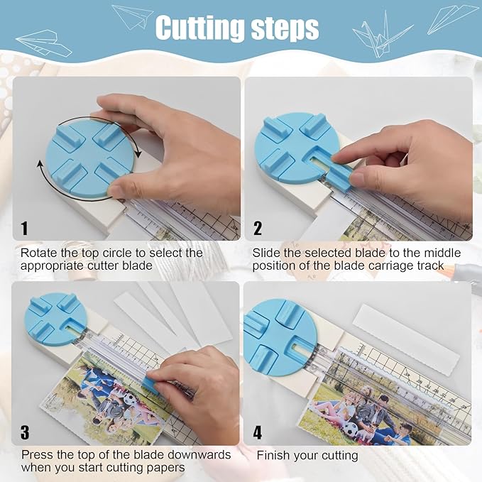 Paper Trimmer, 4 Styles Craft Paper Cutter Multi-Function Scrapbooking Tool for Cutting Paper Photos Scrapbook Postcard (Straight, Wave, Perforated and Creasing Lines) (Blue)