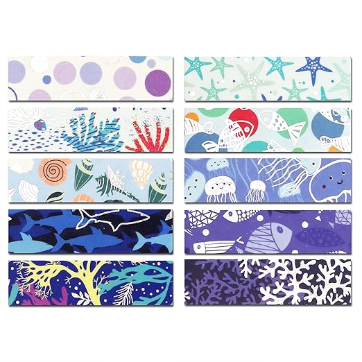 YUBX Ocean Blue Washi Tape Set 10 Rolls Silver Foil Print Decorative Masking Tapes for Arts, DIY Crafts, Journals, Planners, Scrapbook, Wrapping (Navy Silver)