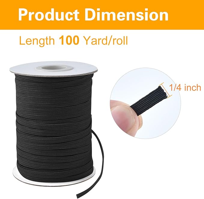 Coopay 100 Yards Length 1/4" Width Elastic Bands Flat Elastic Cord Rope Heavy Stretch Spool Knit for Sewing DIY Projects, Arts & Crafts (Black, 1/4 Inch)