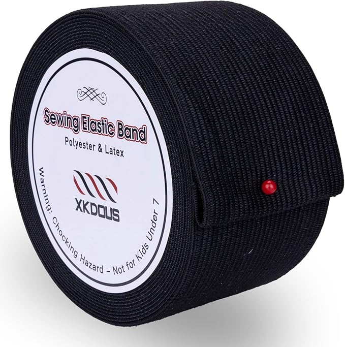 XKDOUS Elastic Band for Sewing, 2 Inch 7 Yards Black Knit Elastic Bands for Sewing Waistband Clothes and Pants Waist, High Elasticity