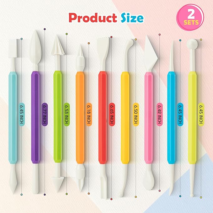 2 Set Air Dry Clay Tools, 18PCS Polymer Clay Tools Kit for Modeling, Plastic Clay Tools Sculpting for Kids, Adults, Molding, Shaping, Carving, Dotting, Trimming, Pottery, Craft Supplies Accessories