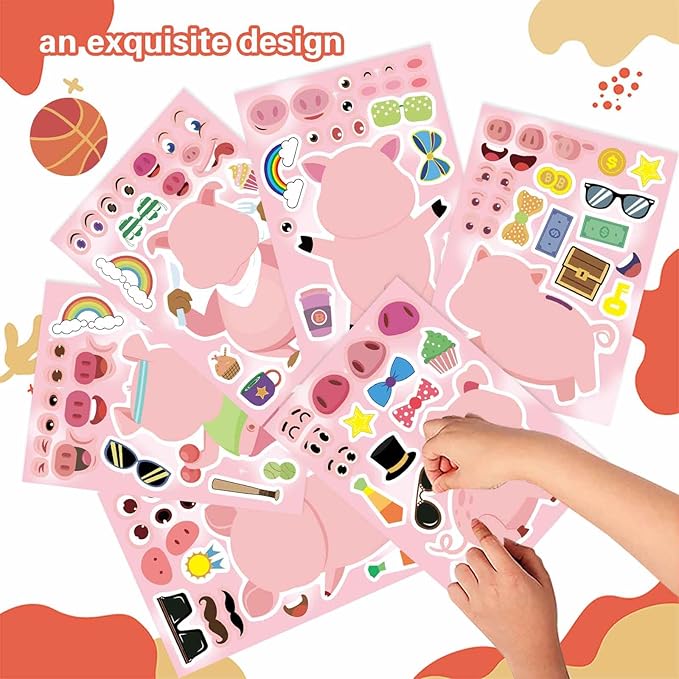 24PCS Pig Stickers for Kids Toddlers, Make-a-face Stickers, Make You Own Kawaii Pink Piggy Stickers Cute Animal Stickers for Brithday Party Favor Supplies Gifts, Teacher Classroom Reward