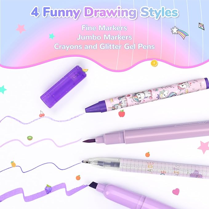 Washable Scented Markers Set for Kids - Unicorn Coloring Art Supplies Set for Kids Ages 4-8 Birthday Gifts for 4-8 Year Old Girls Unicorn Pencil Case 54 PCS