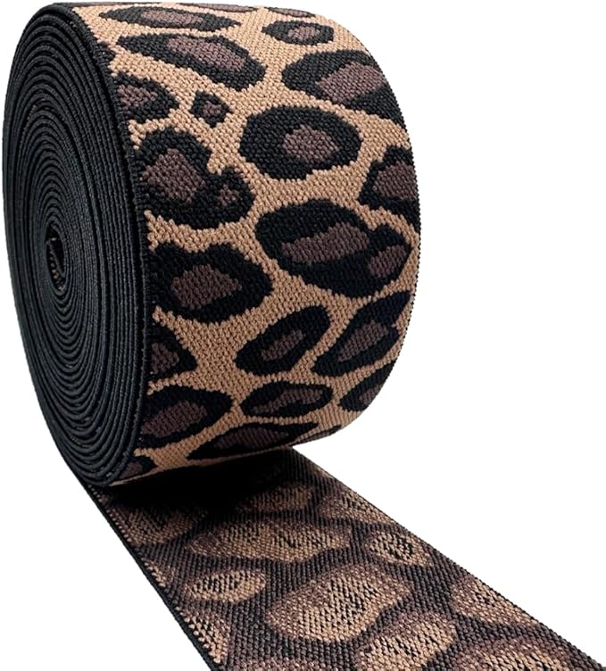 Dortrue 2 Inch 5 Yards Leopard Print Sewing Elastic Band Heavy Stretch High Elasticity Elastic Spool for Sewing Pants Waistband, Straps, Craft DIY Projects