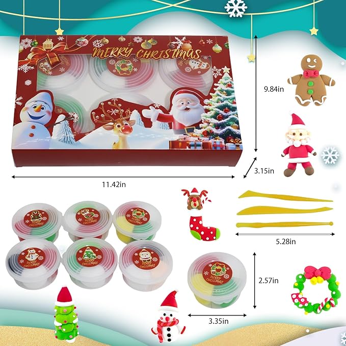 Christmas Air Dry Clay Kit, Christmas DIY Crafts Kit,Modeling Magic Soft Clay DIY Art Sculpting Supplies，Xmas Snowman Holiday Party Favors Birthday Gifts for Kids