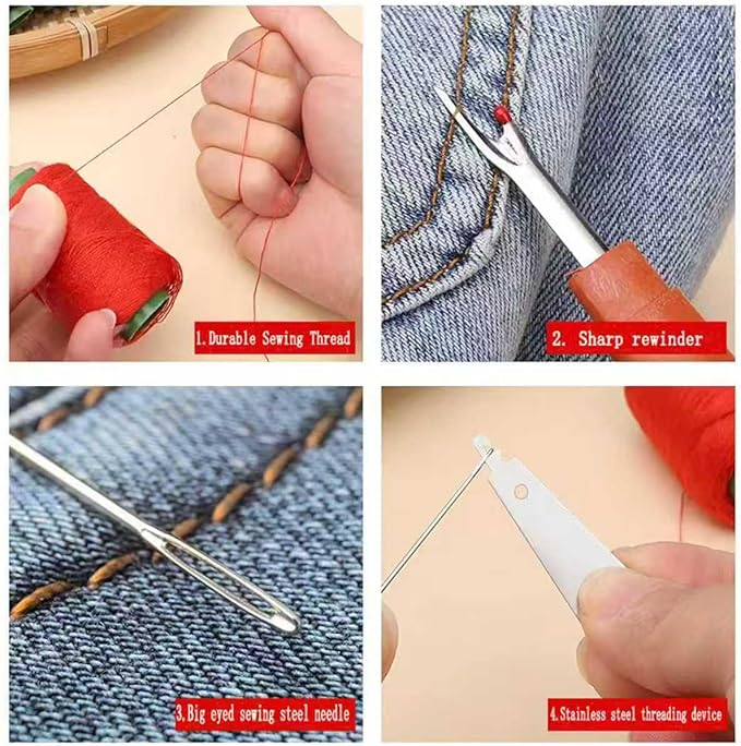 37PCS Big Eye Stainless Steel Sewing Needles Kit, Portable Hand Sewing Thread & Needle Set, DIY Craft Tool Kit Suitable for Beginners and Everyday Use