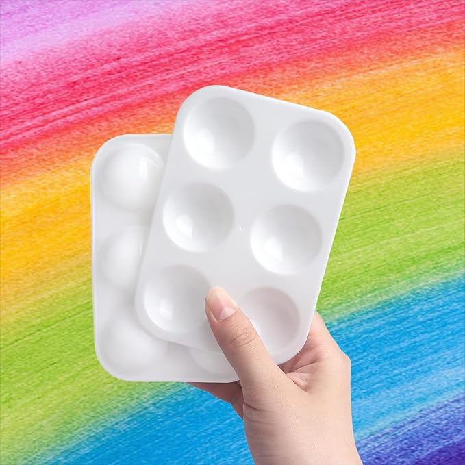 40 PCS White Paint Tray Palettes, Plastic Watercolor Paint Pallets with 6 Wells for Painting Party, DIY Craft and Art Painting