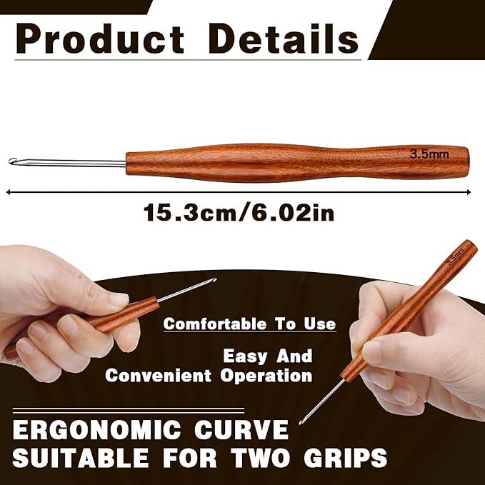 Nitlak 3.5mm Crochet Hook, Available in 1.5mm-6.0mm, Aluminum Ergonomic Crochet Hook with Wooden Handle for Arthritic Hands, Beginners, Knitting Needles for Christmas Gifts, Birthday Gifts