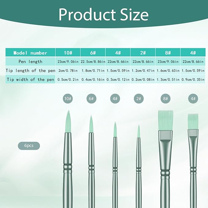 6 PCS Nylon Paintbrushes for Acrylic Paint Water Color Brushes, Face Paint Brushes Acrylic Painting Brush Set Watercolor Brush for Canvases Rock Body Nail Miniature Detailing Drawing Art
