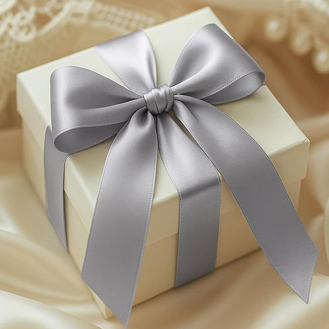 Fullive 1 1/2 Inch Ribbons for Crafts, 30 Yards Gray Ribbon for Gift Wrapping, Polyester Solid Satin Ribbon for Flower Bouquet for Birthday Holiday Decorations DIY Hair Bows Floral Arrangements