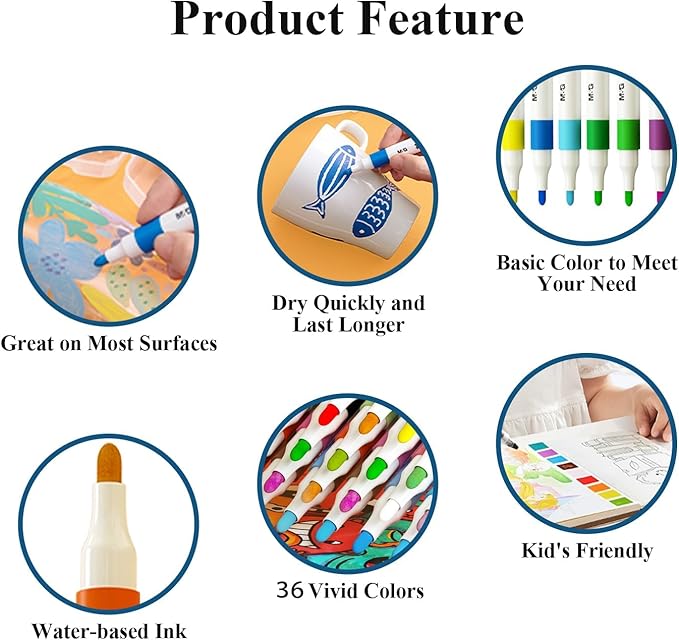 M&G 36 Colors Acrylic Paint Markers Stocking Stuffers, Christmas Gifts for artists, Paint Pens for Rock Painting, Stone, Wood, Calligraphy, Canvas, Ceramic, Metal, Glass, DIY Crafts