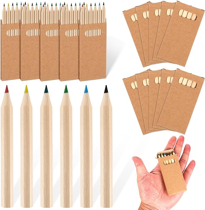 Faccito 15 Packs Mini Drawing Colored Pencils for Kids 3.5 Inch Portable Short Fat 6 Different color Pre Sharpened Pencils in Bulk for Children Painting Classroom School Supplies