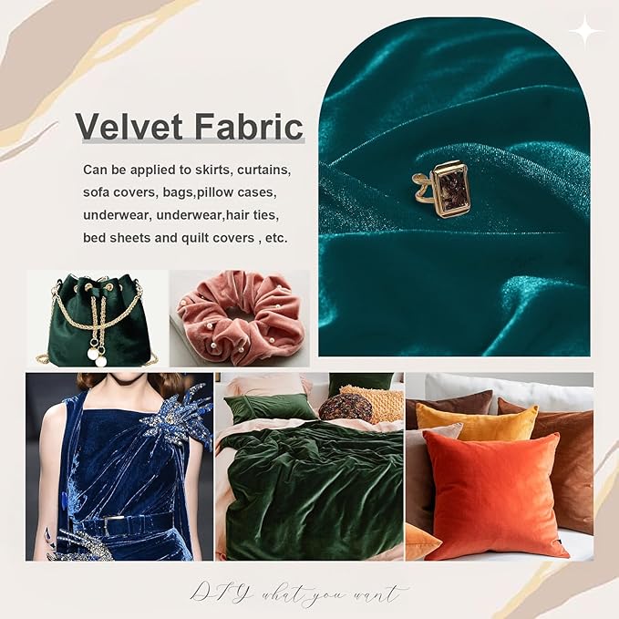 KKJIAF Teal Stretch Velvet Fabric 60 Inch Wide, 2 Yard Soft Stretchy Fabric for Sewing Clothes, Apparel, Costume, Crafts - 90% Polyester 10% Spandex