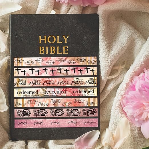 Janlaugh 24 Rolls Christian Washi Tape Gifts Bulk Religious Inspirational Scripture Supplies Pink Bible Verse Washi Tape for Bible Journaling Study Crafting New Year DIY Gifts