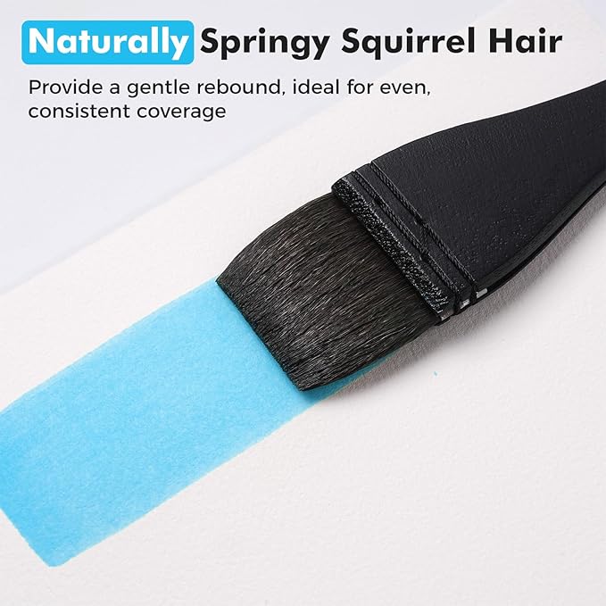 Flat Watercolor Brushes, 3pcs Professional Squirrel Hair Flat Hake Brushes Set, Artists Scale Large Paint Brush with Long Handle for Watercolor and Acrylic Paints
