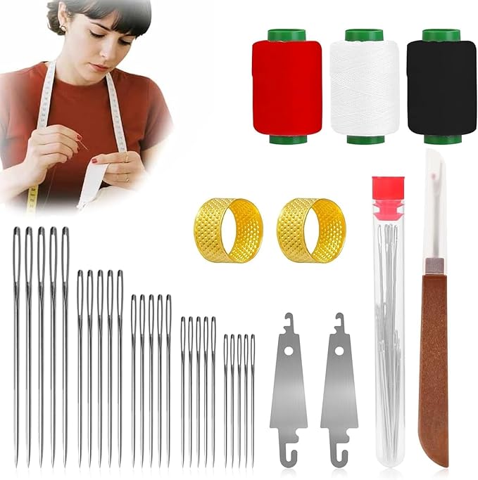Big Eye Steel Sewing Needles Kit 34PCS | 5 Size Stainless Steel Needles for Hand Sewing Set with Case Portable DIY Hand Made Craft Set for Handcraft Lovers(34-PCS)