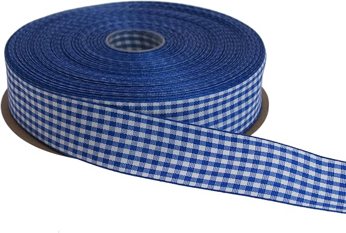 Gingham Ribbon 50 Yard Each Roll 100% Polyester Woven Edge (1" x 50 Yards, Royal Blue)