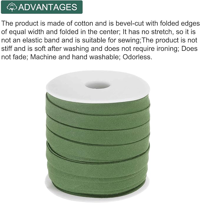 MECCANIXITY 2/5 Inch Double Fold Bias Tape Continuous Bulk Bias Tape for Sewing, Seaming Quilting Hemming Binding Crafts (Light Green 25 Yards)