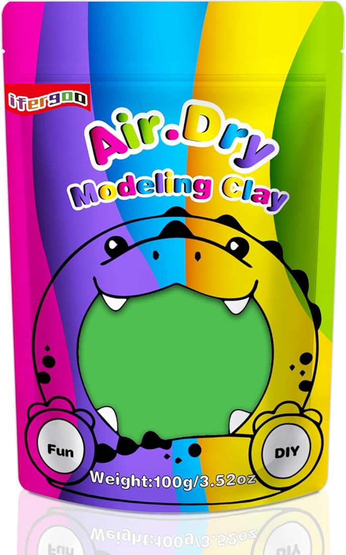 iFergoo Green Air Dry Clay, DIY Creative Modeling Clay for Kids, Super Light Magic Clay for Kids Age 3-12, Safe & Non-Toxic, Molding Clay for Sculpting (Green/100g, 100g/3.5oz)