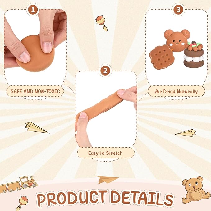 144 Pcs Air Dry Clay Bulk 76 oz Christmas Soft DIY Modeling Clay Kit Magic Foam Crafts for Sculpting Kids Gifts Party School Supplies for Crafts Artistic Project(Light Brown)