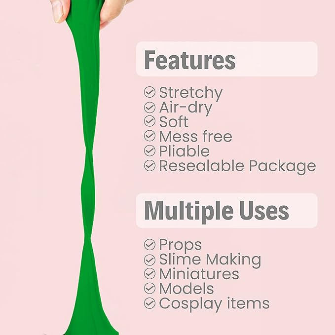 BOHS Green Modeling Foam Clay Lite - 500 Grams, Soft, No Stains, No Cracks - Air Dry Clay for Flower Mirror,Cosplay, Figurine, Slime - 1.1 Lbs.