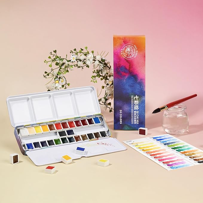 Paul Rubens Watercolor Paint Set, 24 Colors Solid Watercolor Paint, Easy To Blend And Diffuse Watercolor Palette, Compact And Portable Travel Watercolor Set Suitable For Beginners And Professionals
