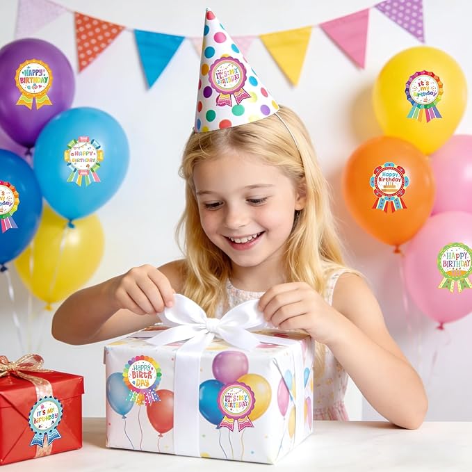 240 Pcs Happy Birthday Badge Stickers, It's My Birthday Stickers for Kid Home Classroom Party Decoration (2.8×3.7 inch)