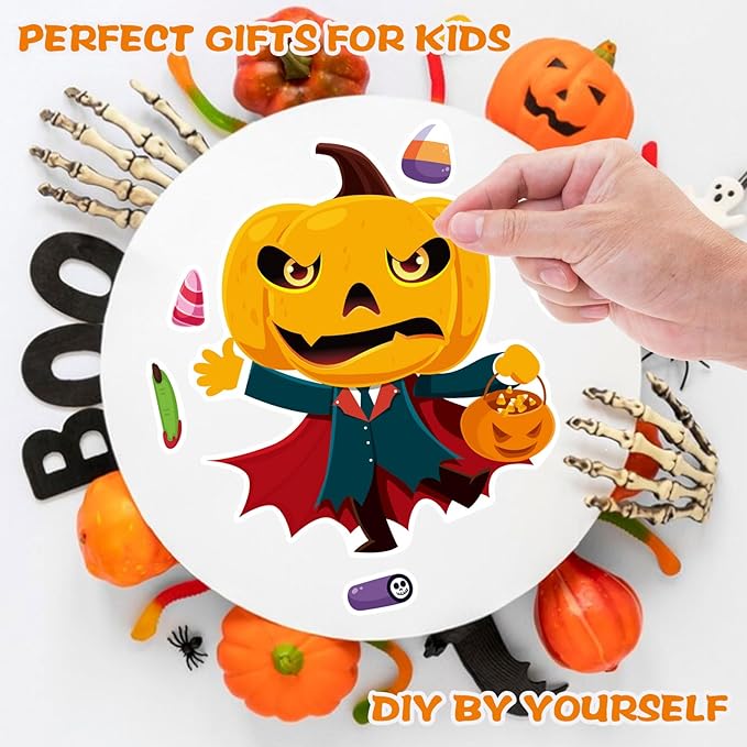 48 Sheets Halloween Make a Face Stickers for Kids, 16 Design Make Your Own Character Mix and Match Stickers Sheets Halloween Party Favor