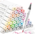 Ohuhu Pastel Markers Brush Tip, Alcohol-based Markers Double Tipped Artist Art for Sketch Adults' Coloring Illustration, 48 Pastel Colors +1 Alcohol Marker Blender + Marker Case, Brush & Fine