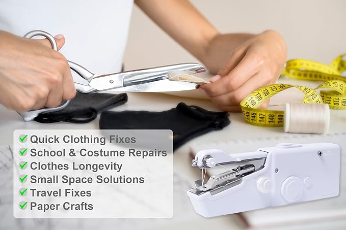 ALIBBON Handheld Sewing Machine for Beginners Portable Electric Mini Sewing Machine with Accessory Kit Small Hand Stitching Machine for DIY Clothes Home Travel Sewing Kit for Adults (White)