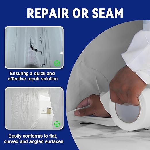 1 Roll, White Vapor Barrier Tape, 6" Wide x 180' Long, PE 9 mm Polyethylene Tape, for Crawlspaces, Underlayment Seams, Metal Building Seams, Excellent Air Barrier, Insulation Repairs