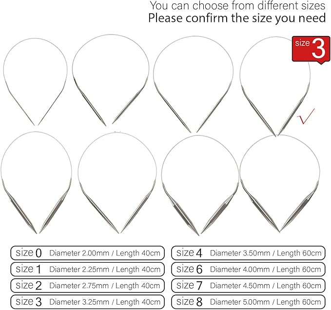 Stainless Steel Circular Knitting Needles Size 3 16inch Length Sweater Circular Needle for Handmade Projects DIY Knitting Size 3 (3.25mm)